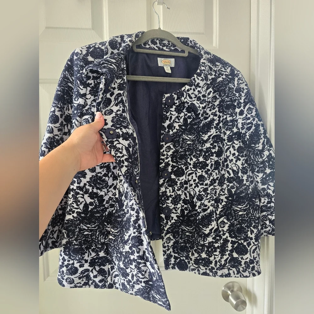 Talbots navy blue and white floral blazer women size 16W - Picture 14 of 15